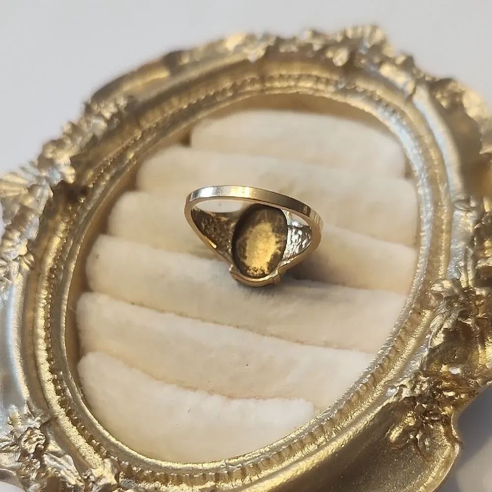 10K Yellow Gold Opal Mosaic And Glass Triplet Cocktail Ring Size 6.75 Signed KF - Picture 4 of 5